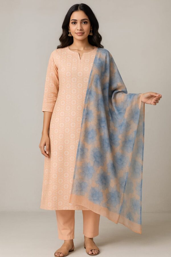 Gulbahar Peach Unstitched Suit Set