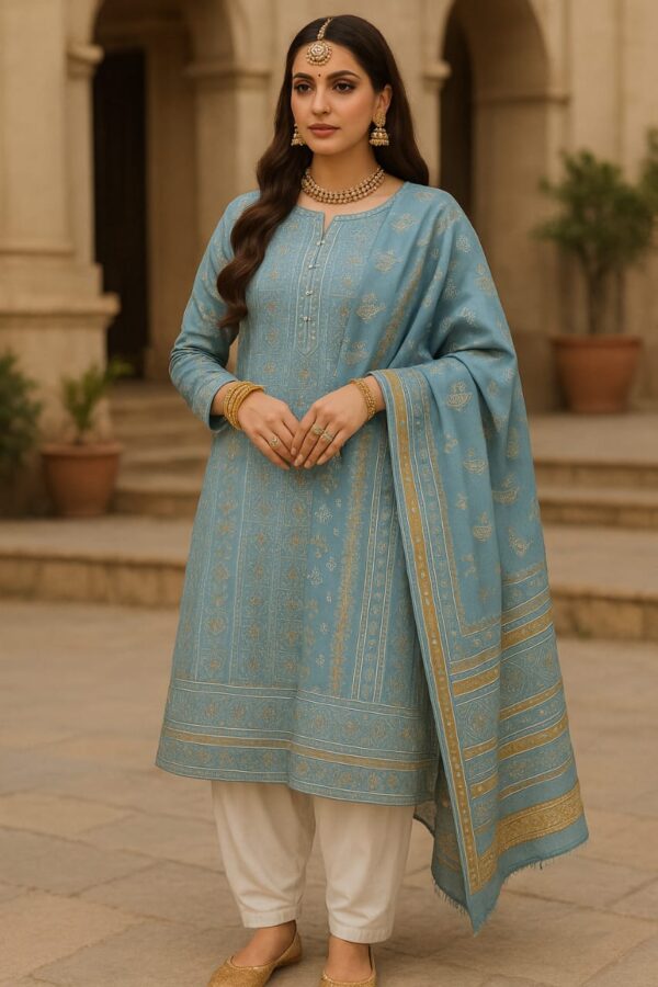 Elegant Sky Blue Lawn Suit Set by Bin Saeed (Unstitched)