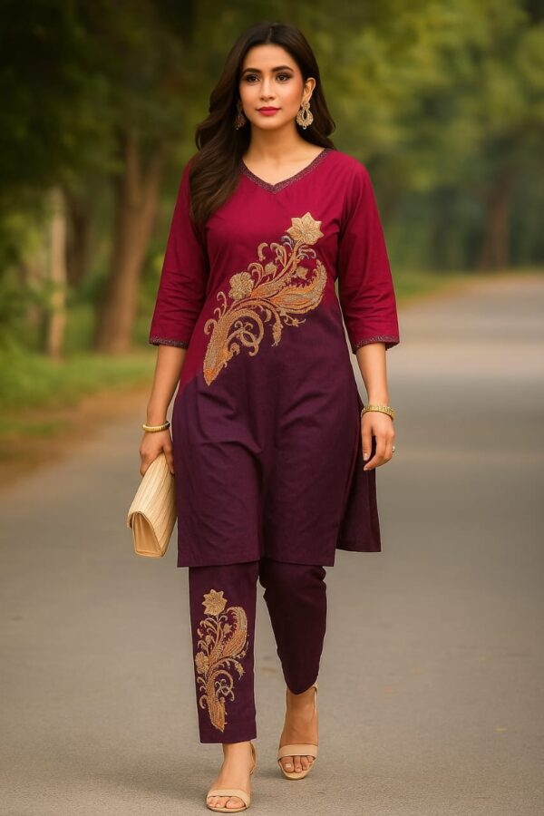 Zehra – Embroidered Plum & Maroon Co-ord Set