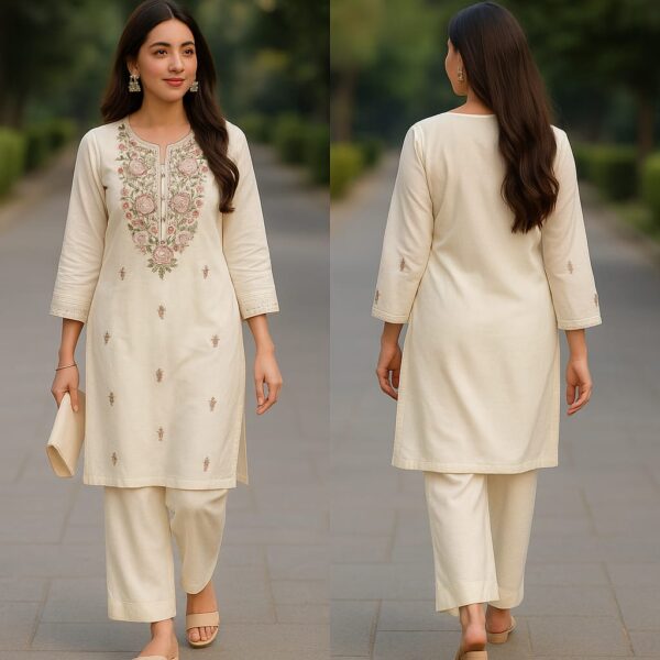 Ivory Blossom – Chanderi Cotton Kurta Palazzo Set