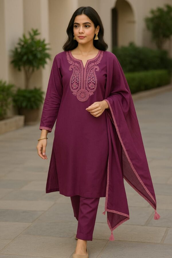 Mulberry Grace – Cotton Chanderi Suit Set