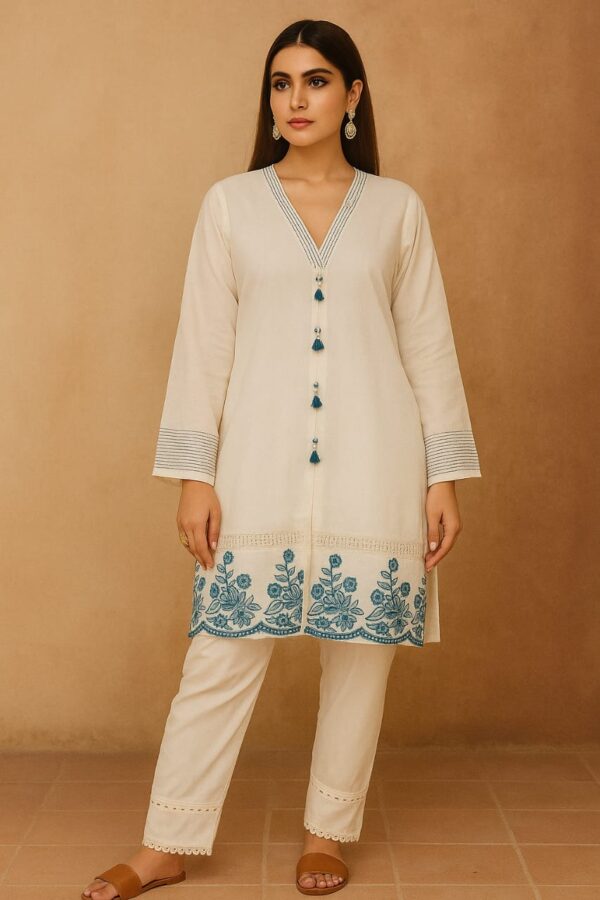 Ivory Bloom Cotton Cord Set – Embroidered Grace