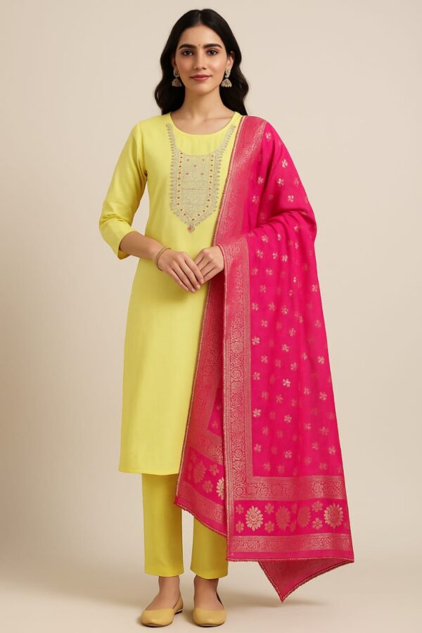 Elegant Chanderi Suit Set with Banarasi Dupatta (Unstitched)